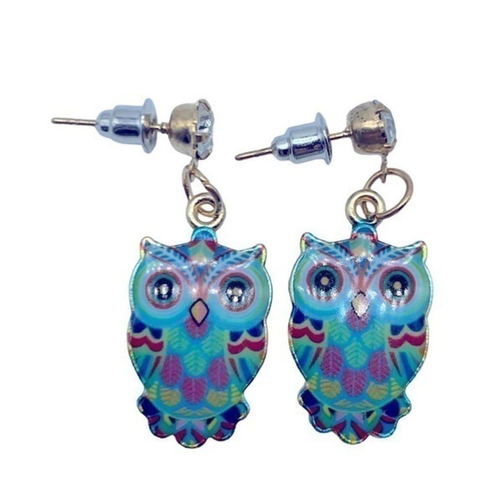 NEW enamel blue and green owl fashion earrings